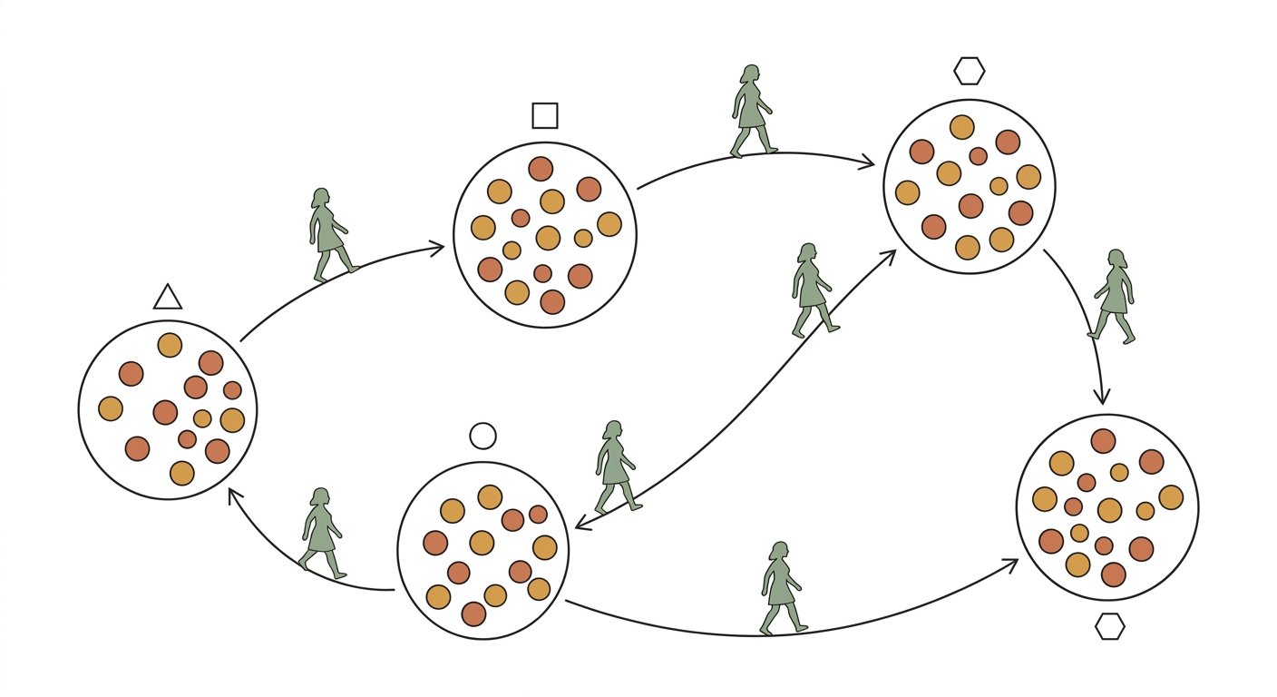 Schema di piccoli clan Neanderthal collegati dalla migrazione femminile